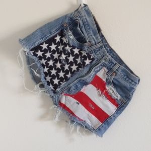 American Flag Distressed Levi Shorts